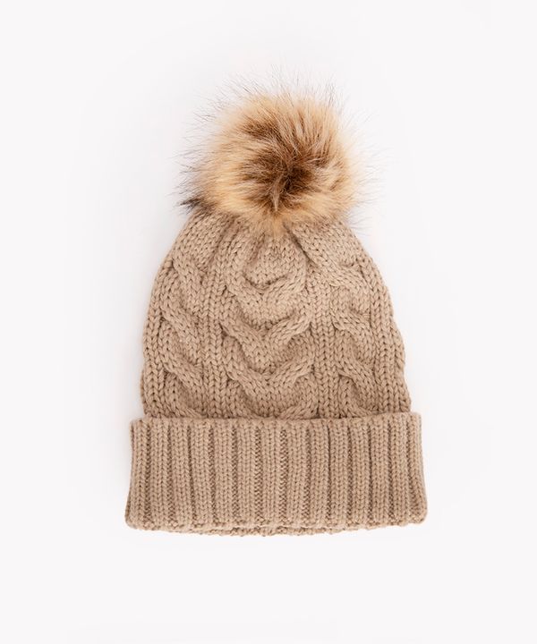 gorro de tricot com pompom bege Único