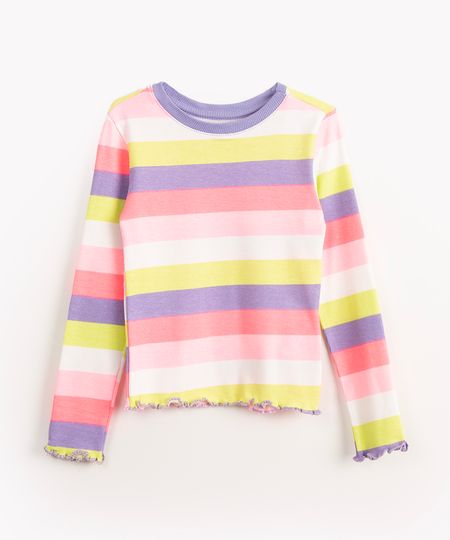 blusa de algodão infantil listrada multicor 4