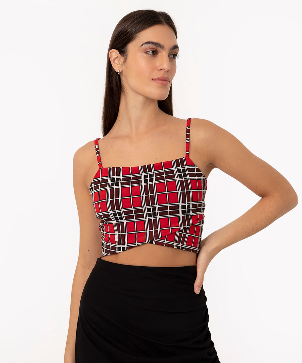 cropped xadrez alça fina multicor