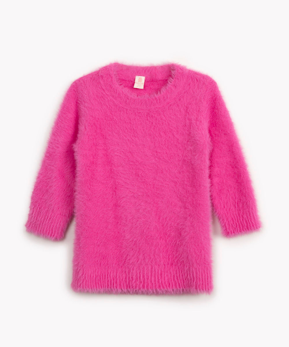 suéter de tricot infantil pelinho gola alta rosa escuro