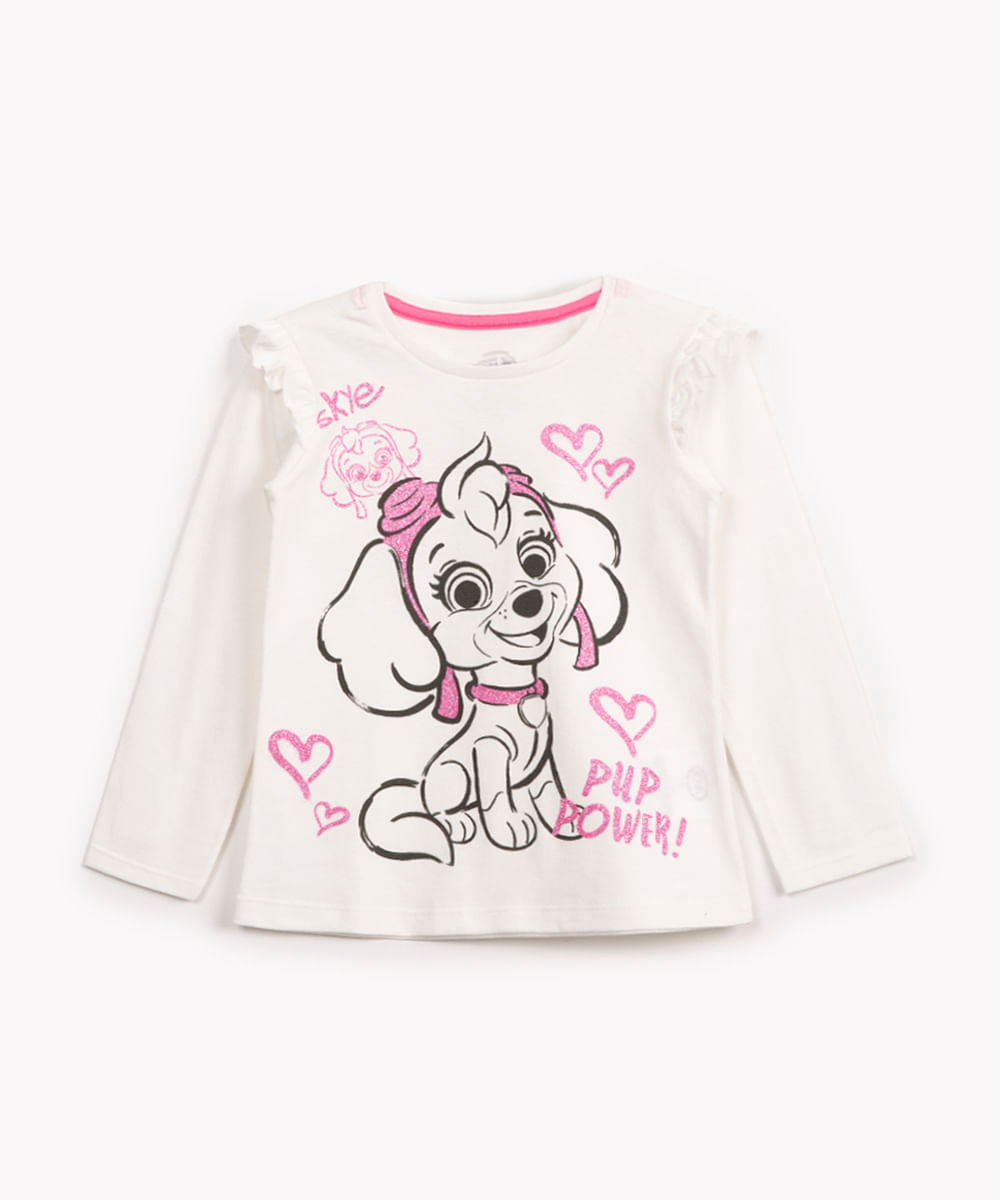 camiseta infantil de algodão patrulha canina skye manga longa off white