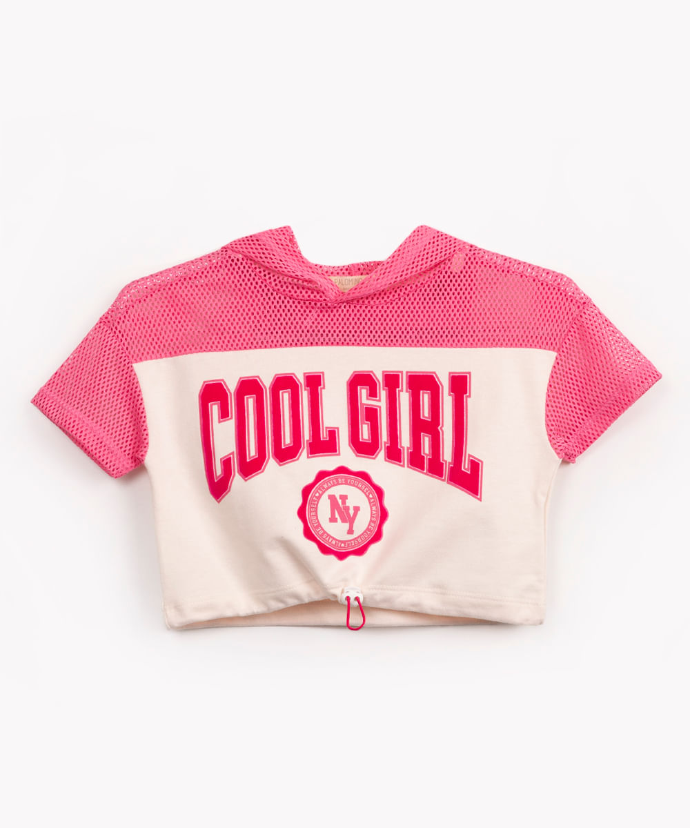 camiseta cropped infantil manga curta rosa