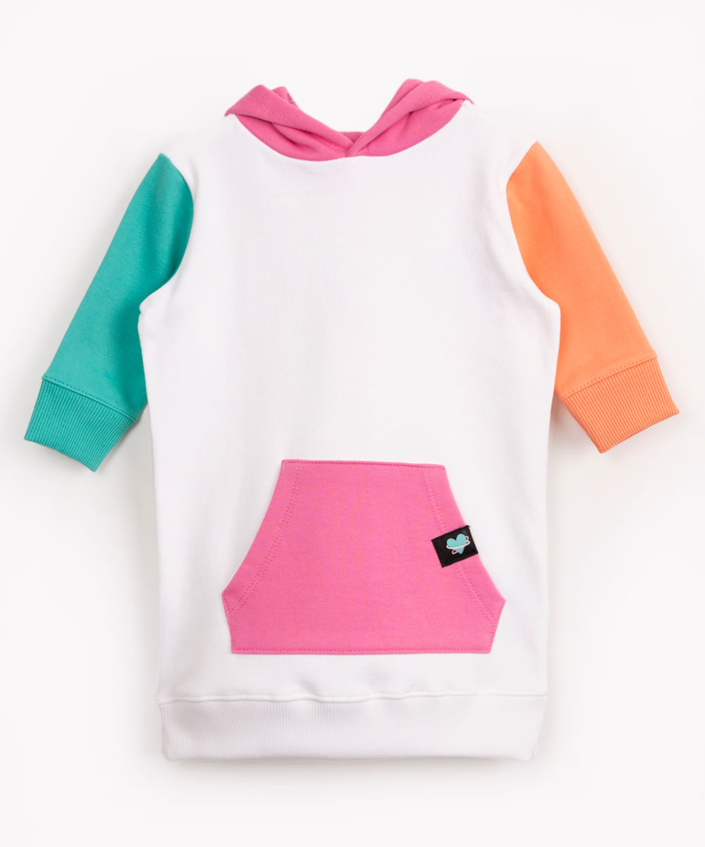 vestido infantil de moletom manga longa off white