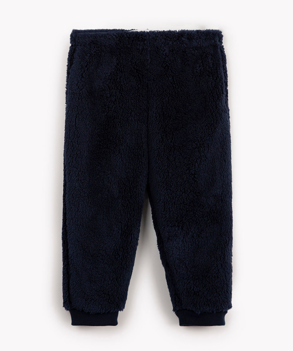 calça de pelúcia infantil azul marinho