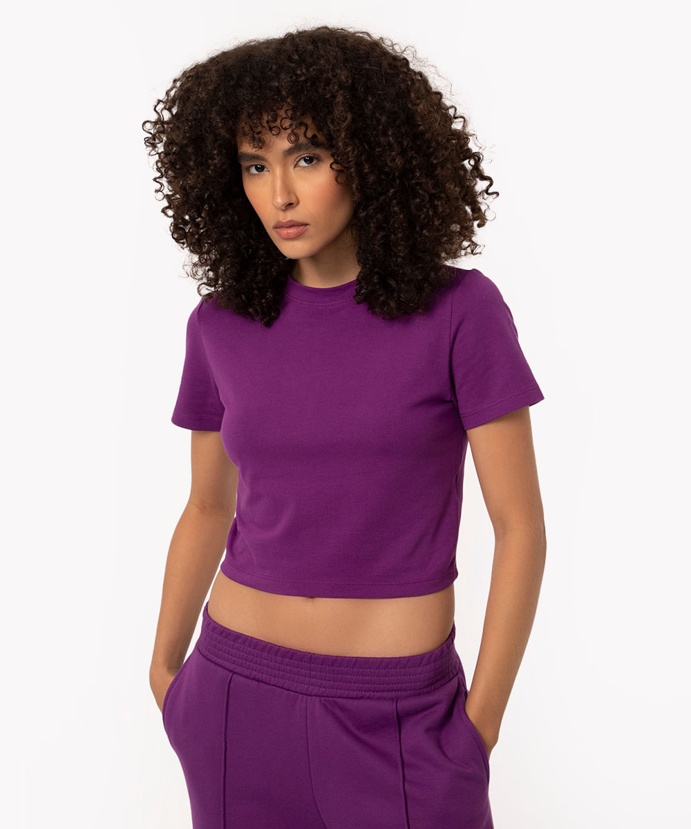 blusa básica baby look roxo