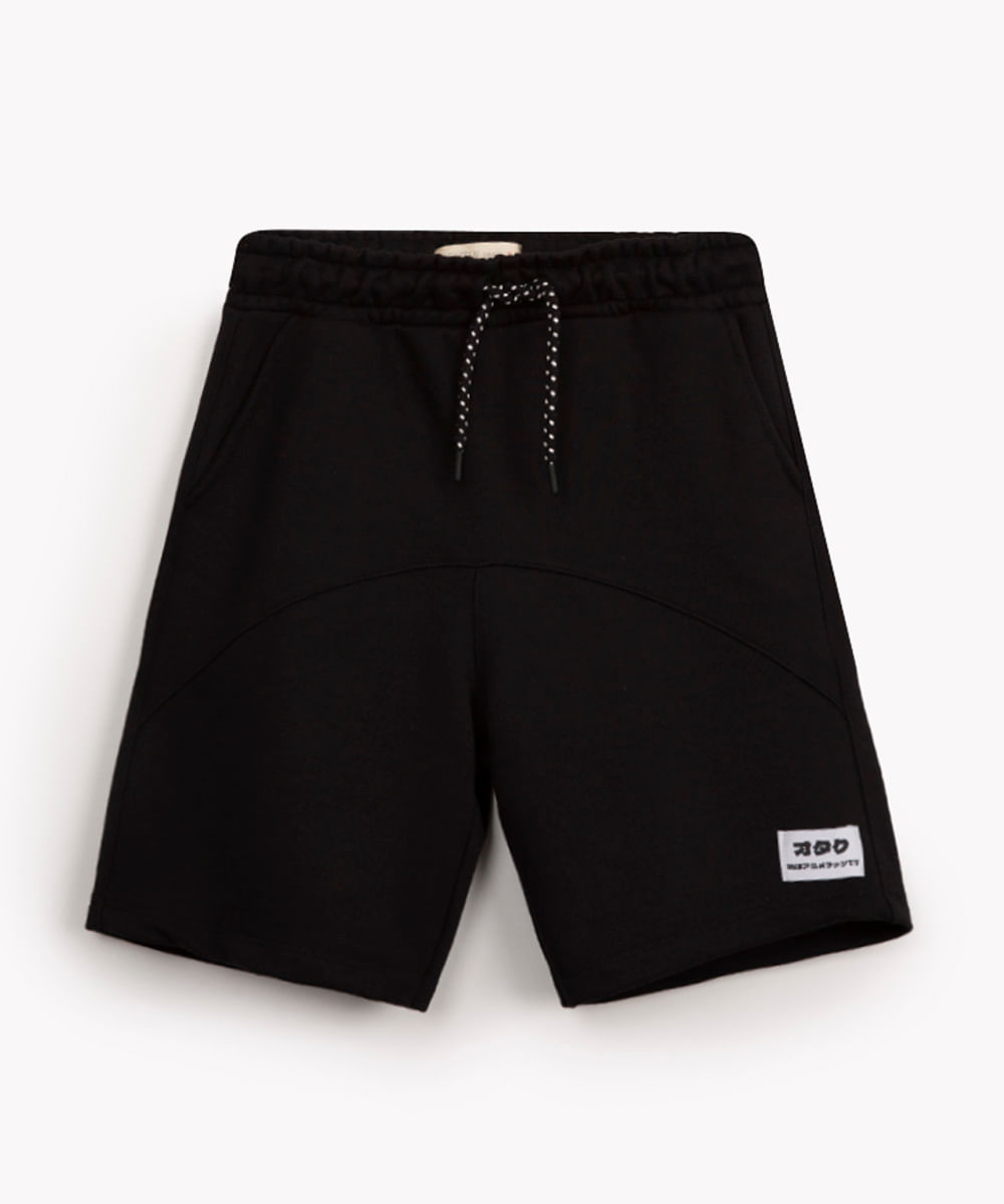 short de moletom juvenil com recorte preto - preto