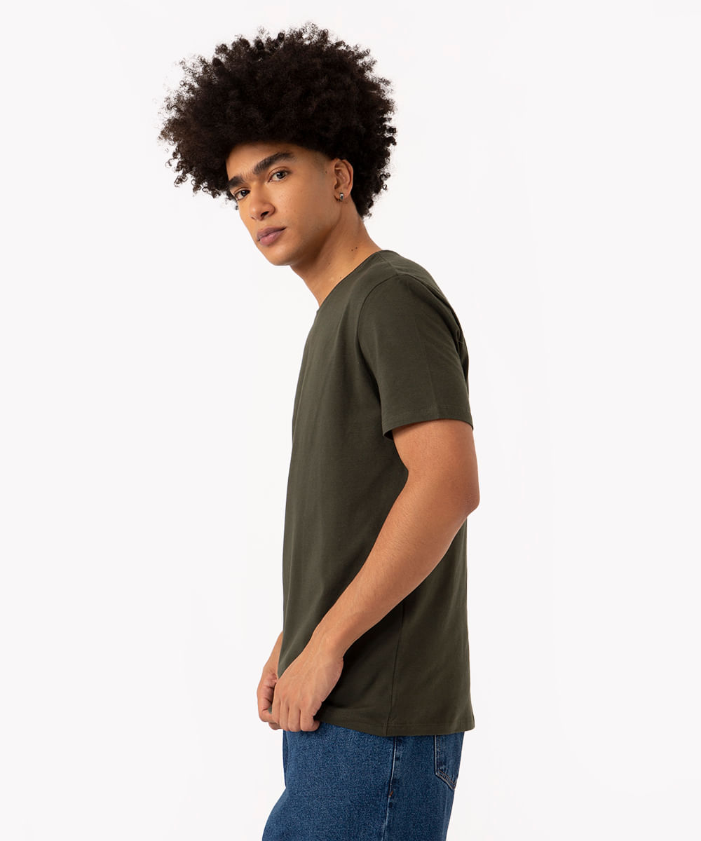 camiseta de algodão básica manga curta - VERDE MILITAR