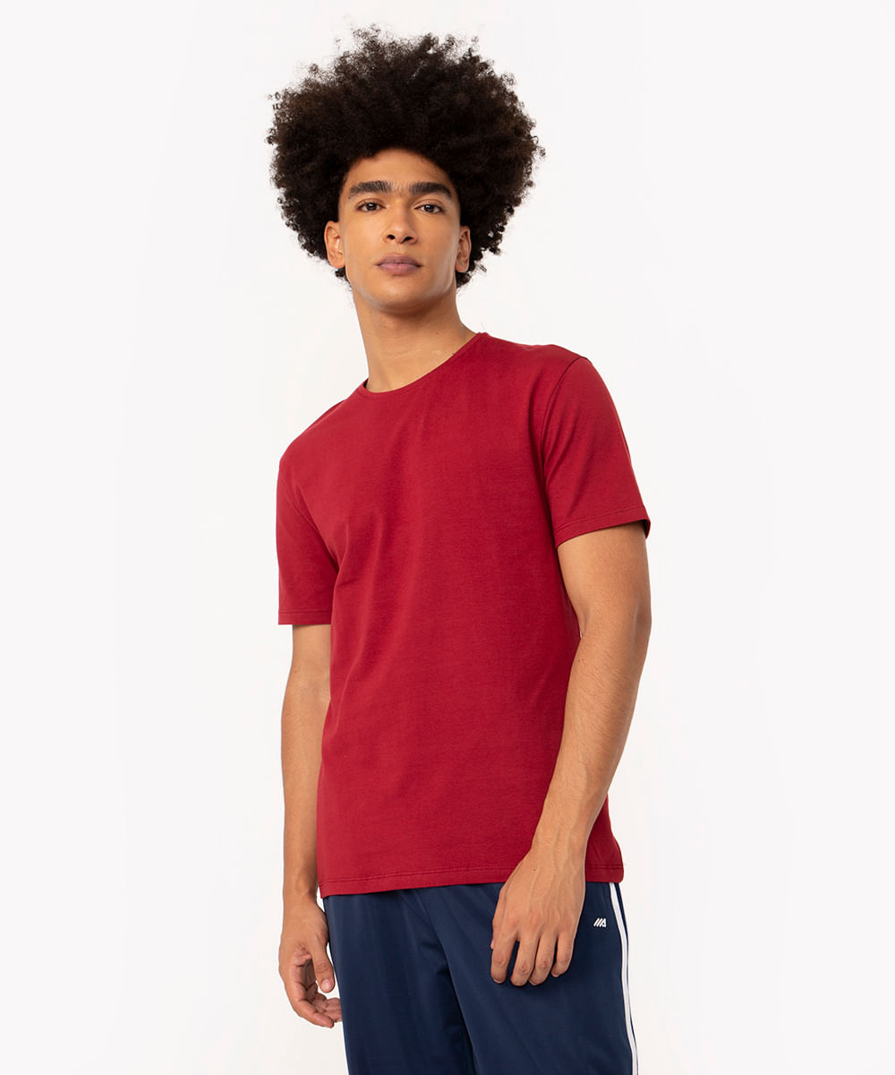 camiseta slim básica manga curta - vinho medio