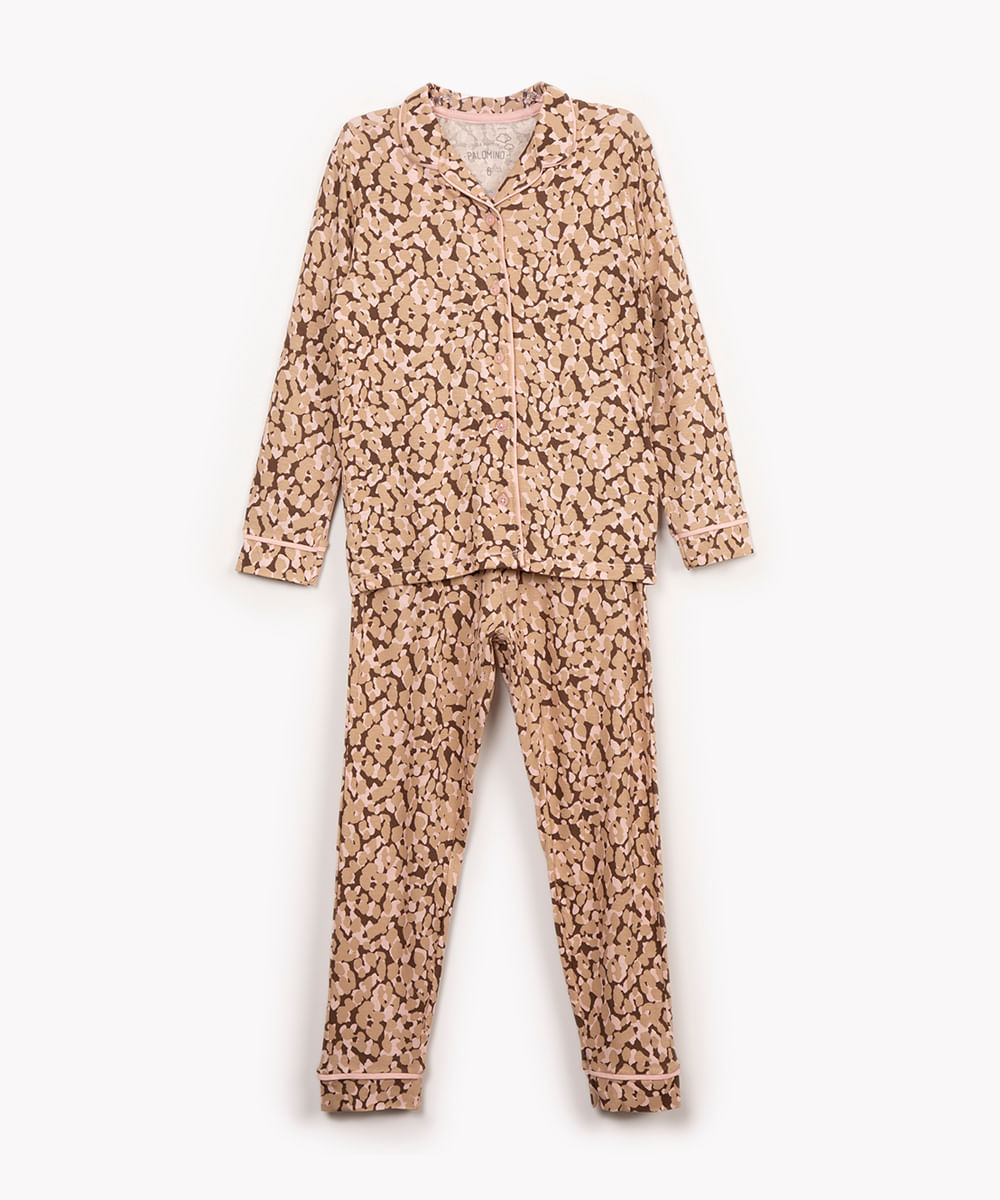 pijama de viscose infantil animal print manga longa rosa