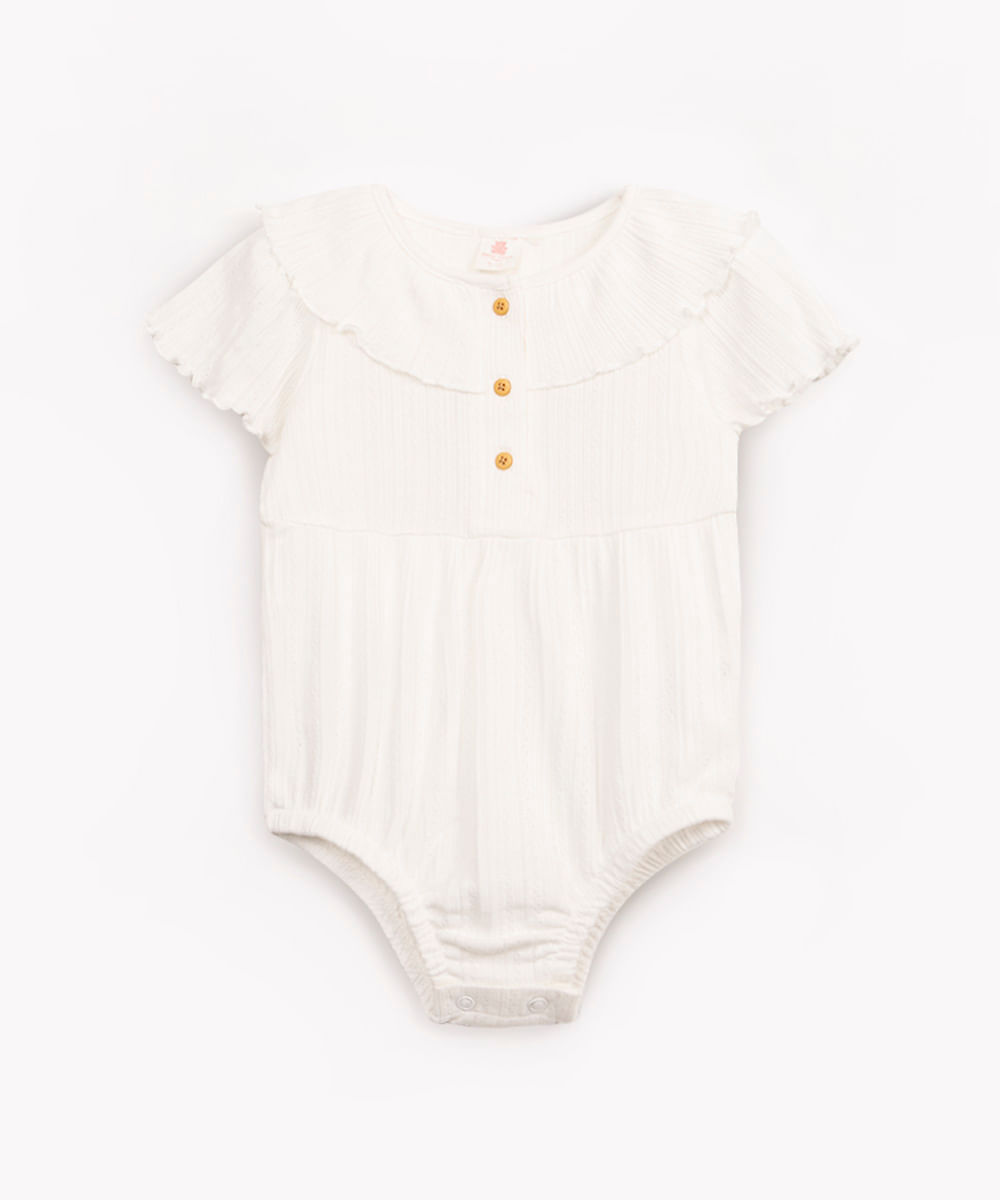 body infantil texturizado manga curta botões off white