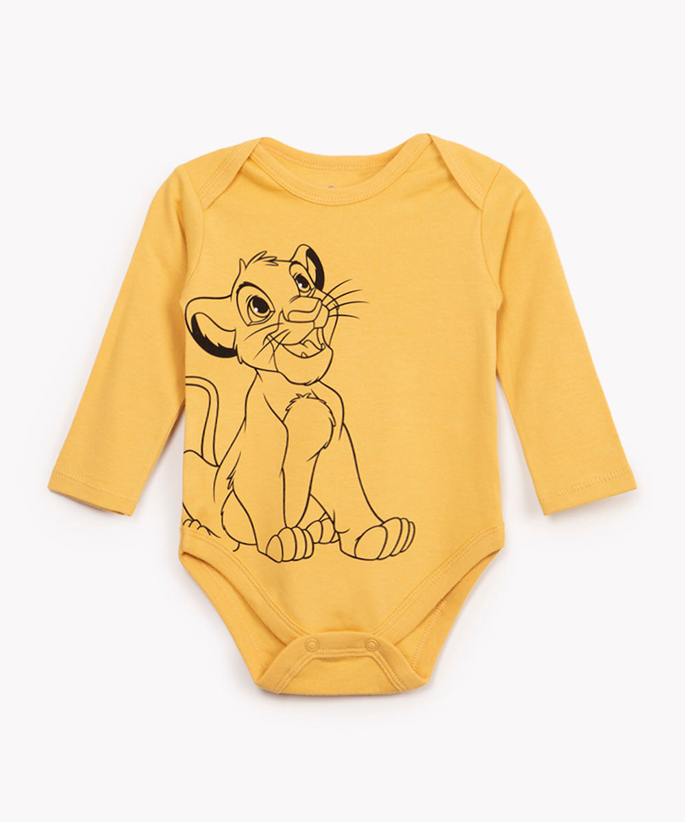 body infantil de algodão manga longa simba amarelo