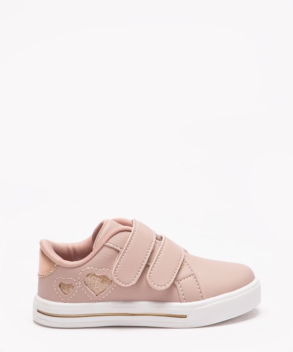 tênis infantil corações com velcro rosa 23