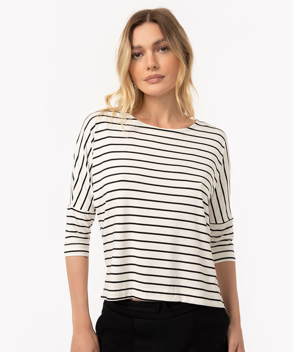 blusa alongada listrada off white