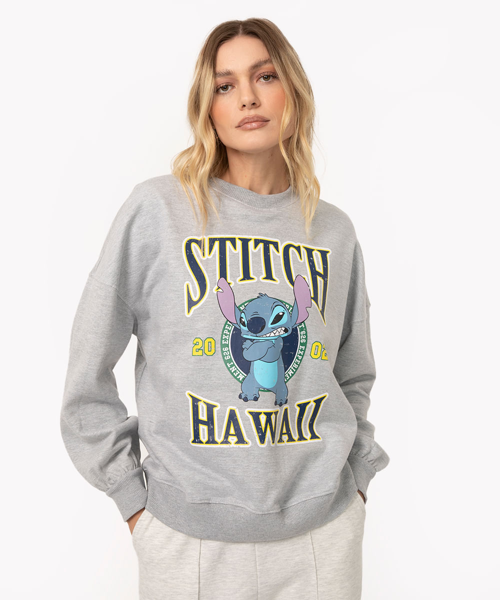 blusão de moletom oversized stitch cinza mescla claro