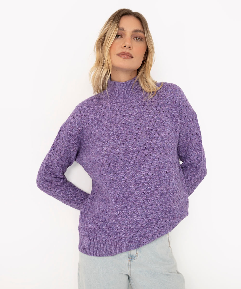 suéter tricot gola alta lilás