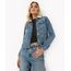 jaqueta jeans gola sherpa manga longa azul médio