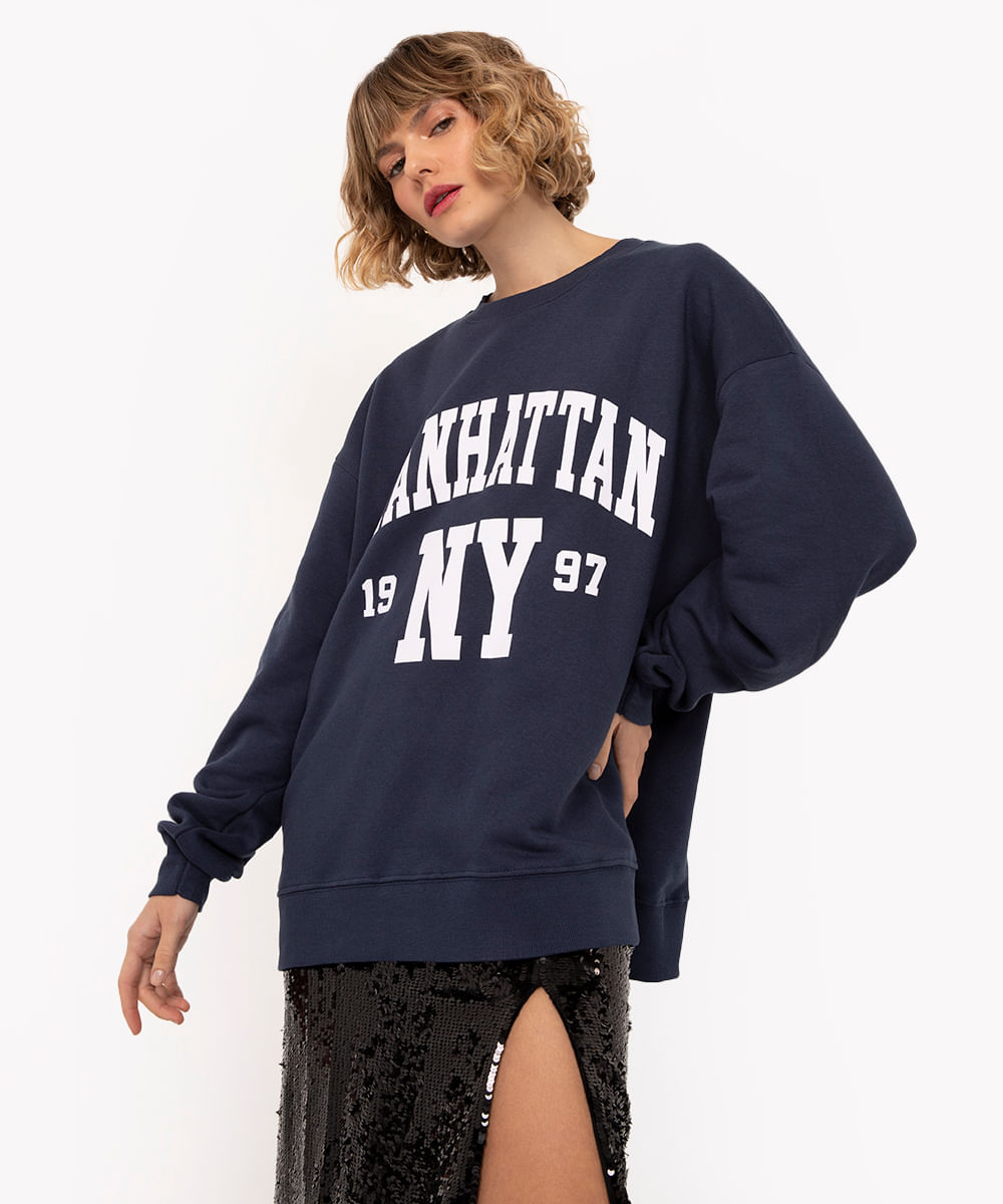 blusão de moletom oversized manhattan azul marinho