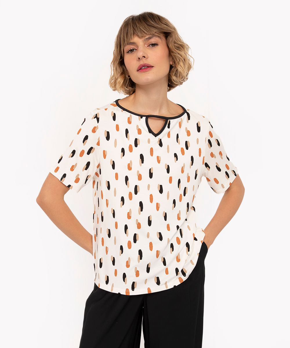 blusa de viscose chucker poá manga curta off white