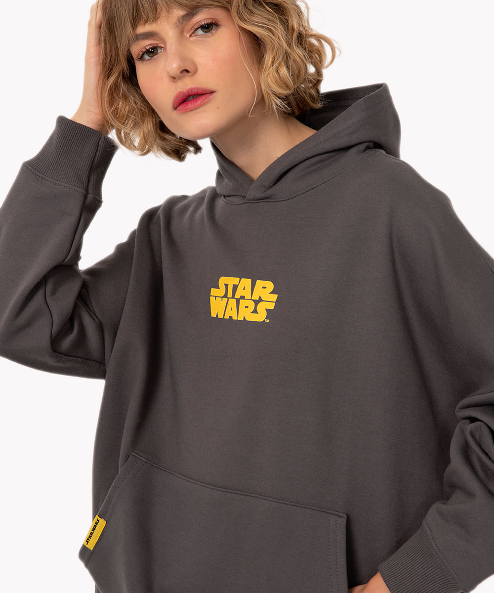 blusa de moletom star wars com capuz cinza escuro