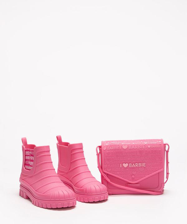 kit infantil de bota e bolsa barbie love rosa 29-30