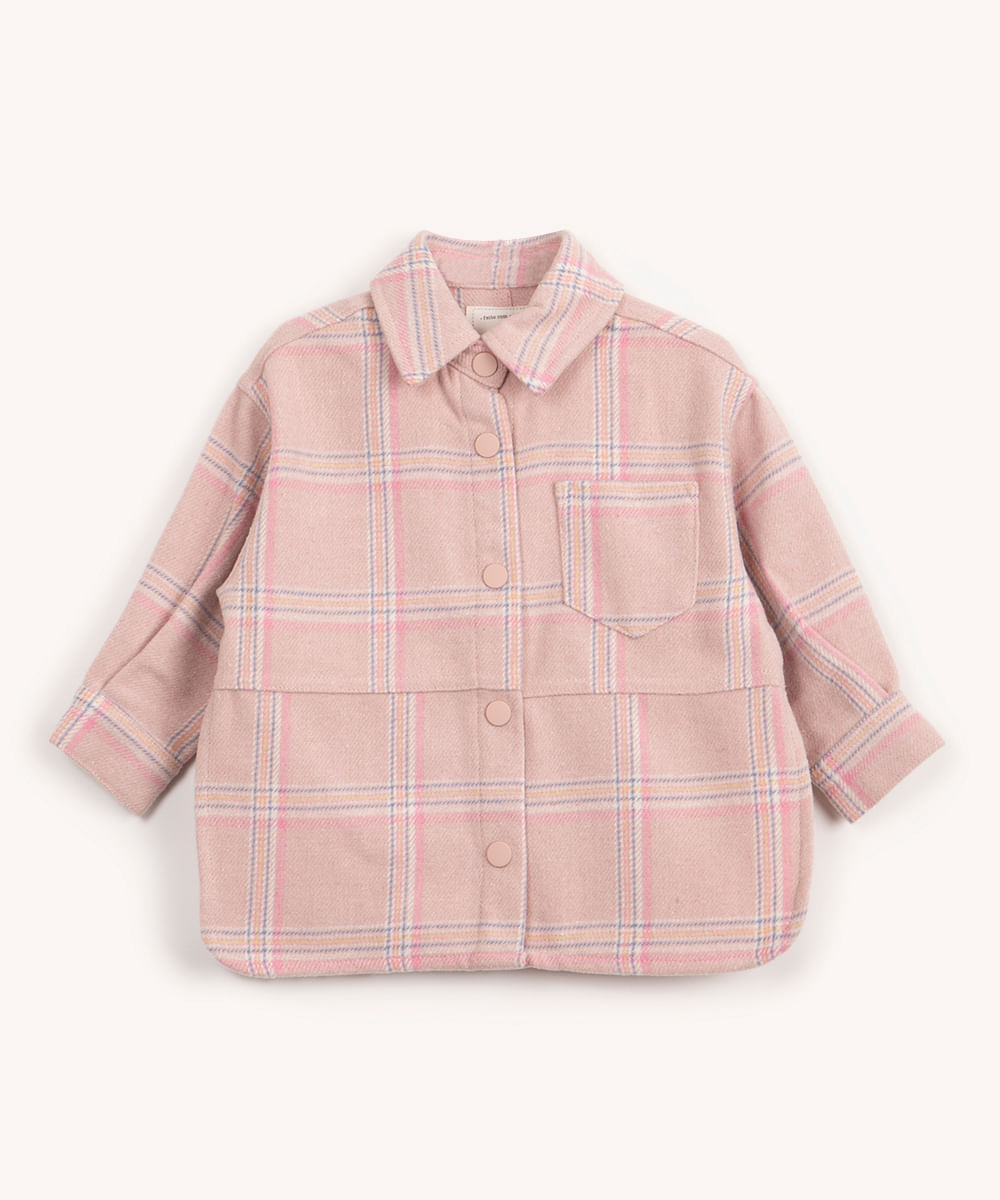 camisa shacket infantil xadrez felpuda manga longa rosa