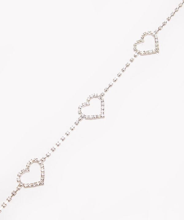 cinto de corações em strass prateado 90CM