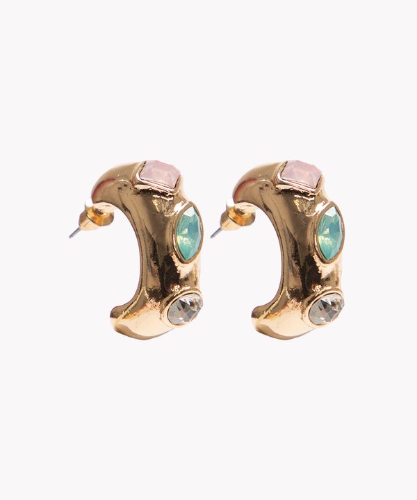 brinco argola com pedras dourado Único