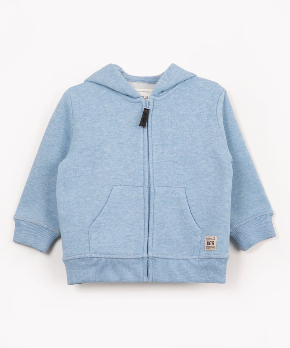 blusão infantil de moletom com capuz e bolso azul marinho - azul mesclado
