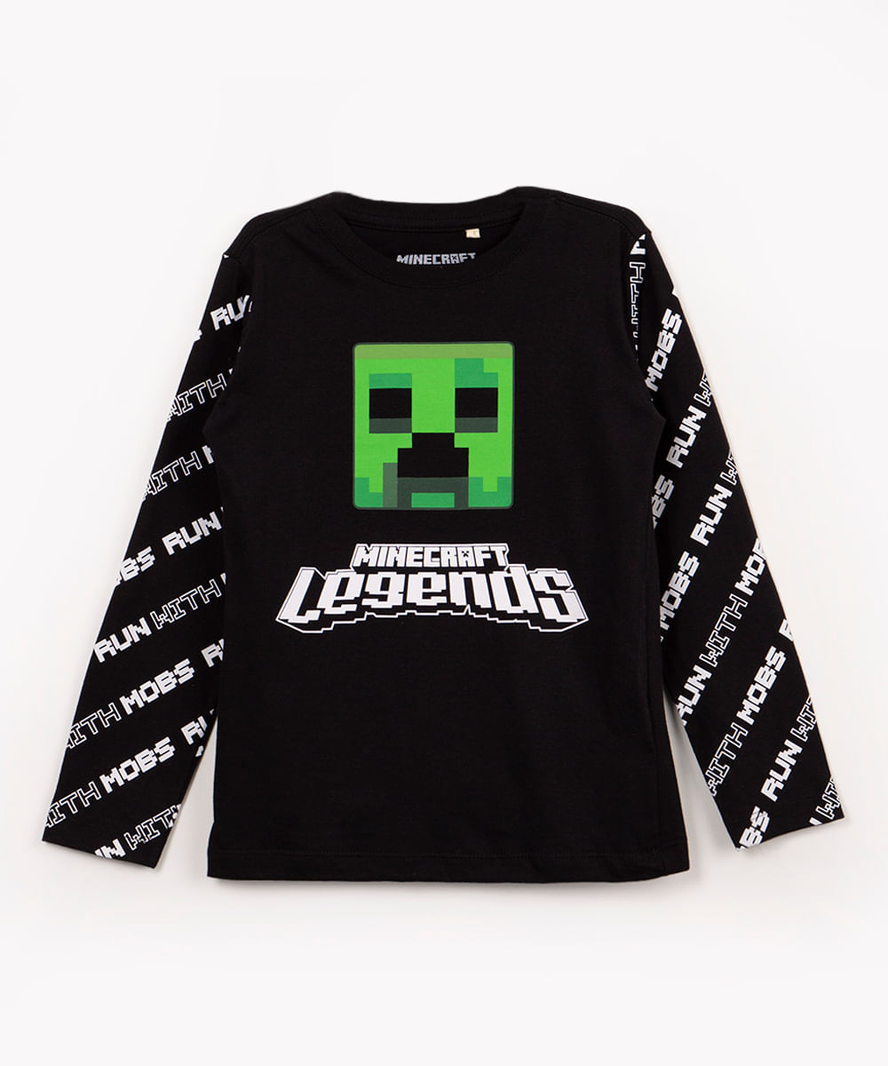 camiseta infantil minecraft legends manga longa preto