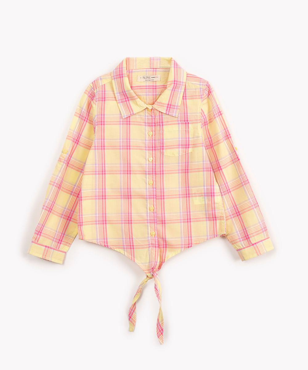 camisa infantil xadrez nozinho manga longa amarelo