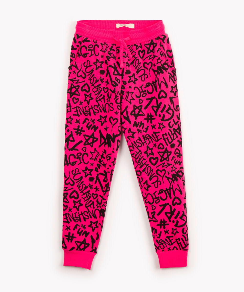 calça de moletom infantil grafite rosa