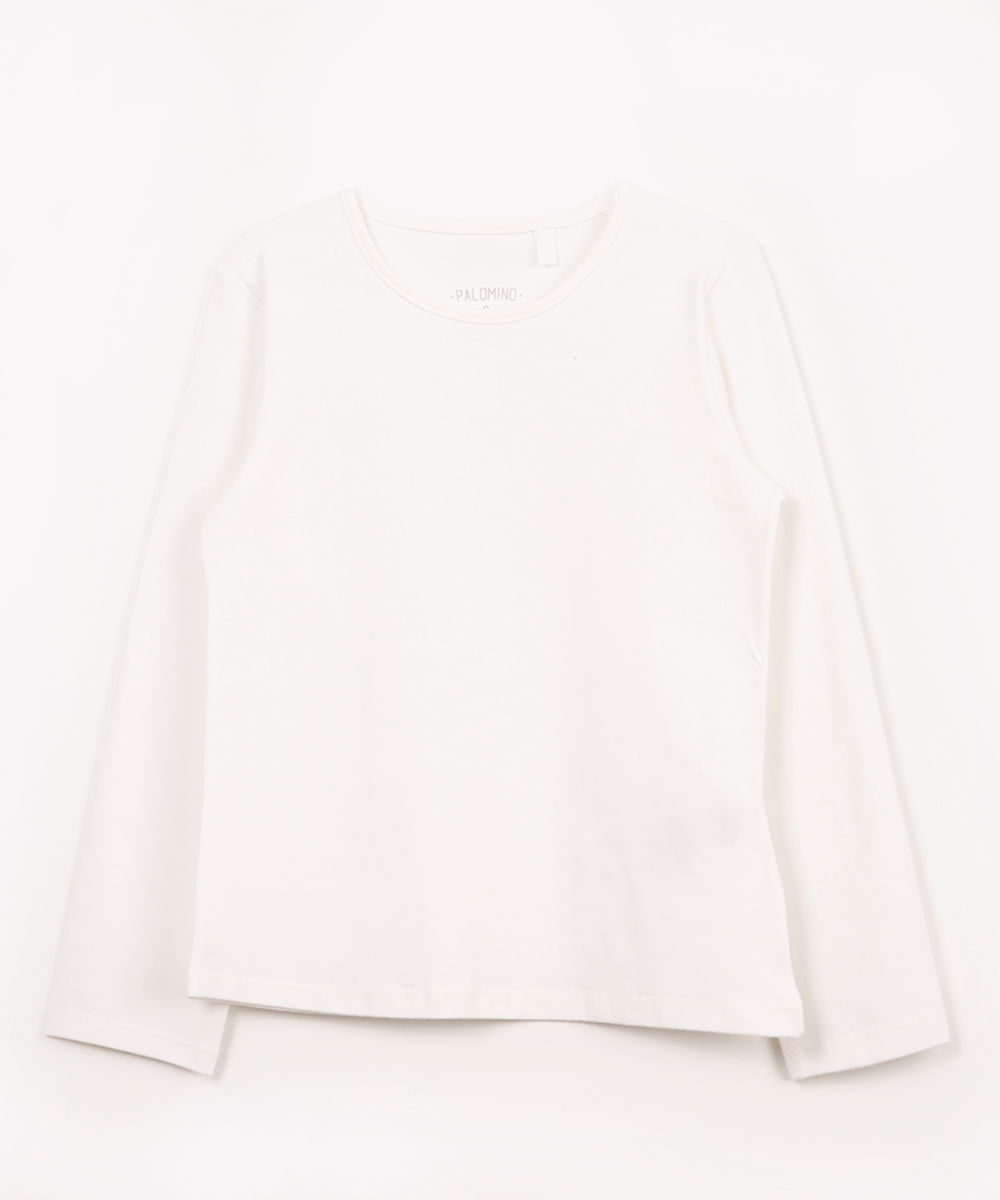 blusa infantil de algodão manga longa off white