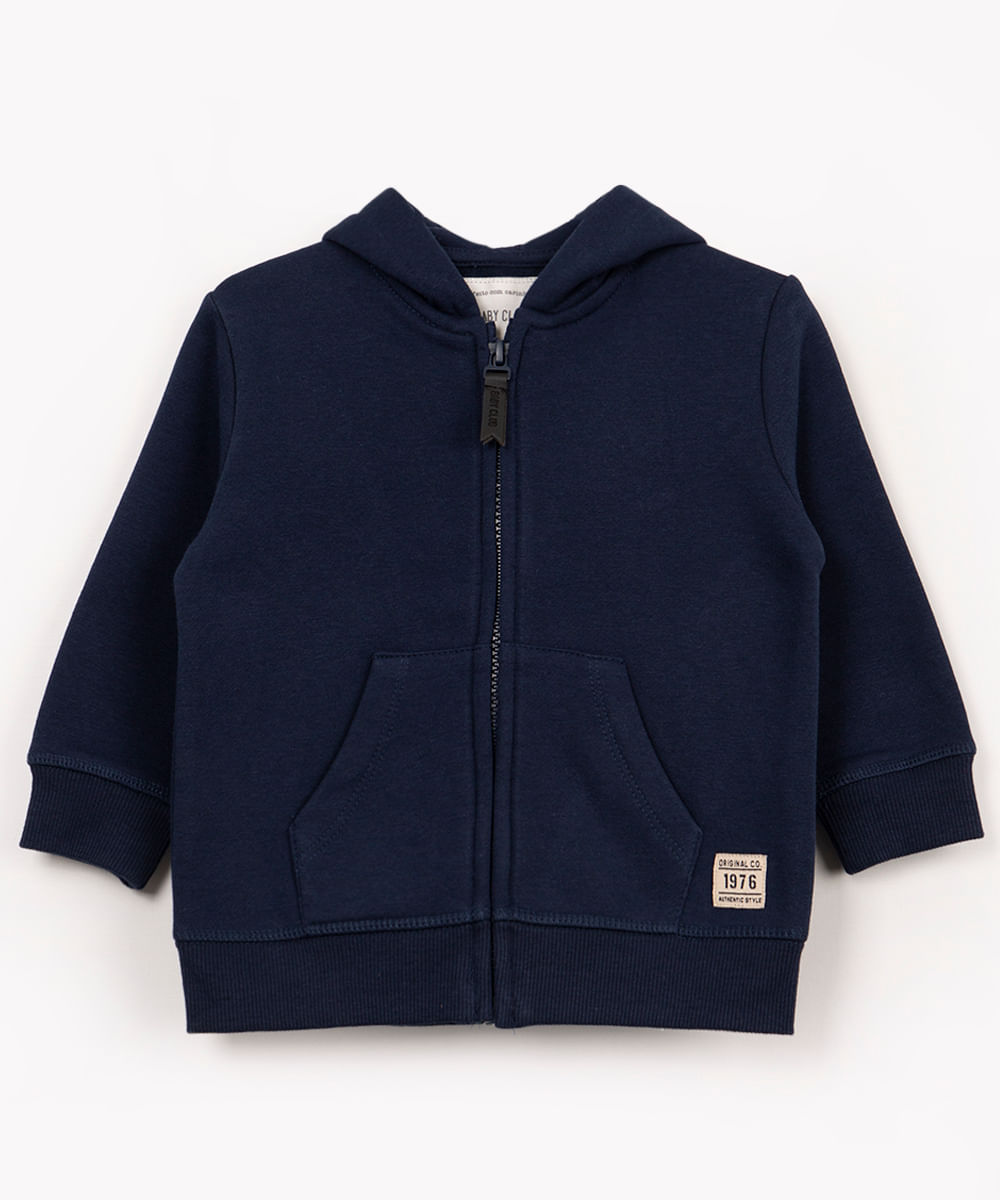 blusão infantil de moletom com capuz e bolso azul marinho - azul marinho
