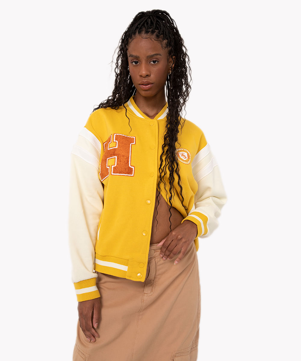 jaqueta bomber de moletom casas de hogwarts hufflepuff amarelo