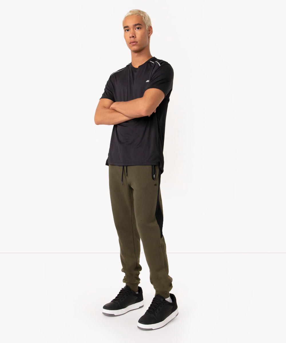 calça jogger de moletom com recortes e bolsos esportiva ace verde militar