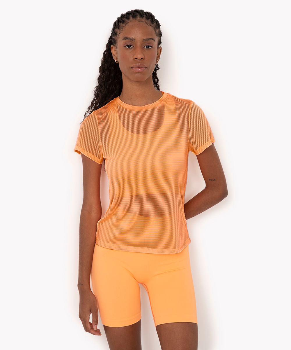 blusa manga curta recorte costas ace esportiva laranja neon