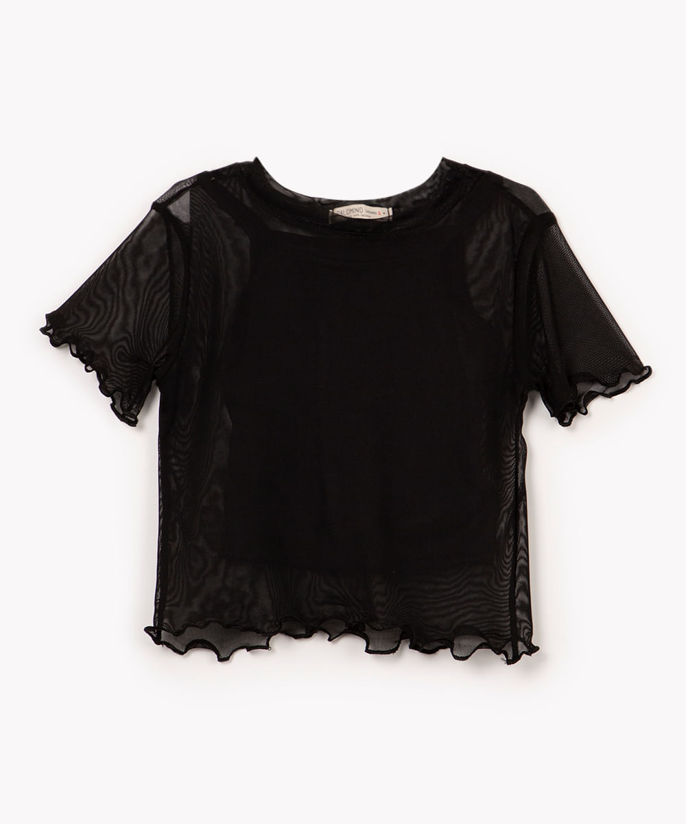 blusa infantil de tule manga curta preto