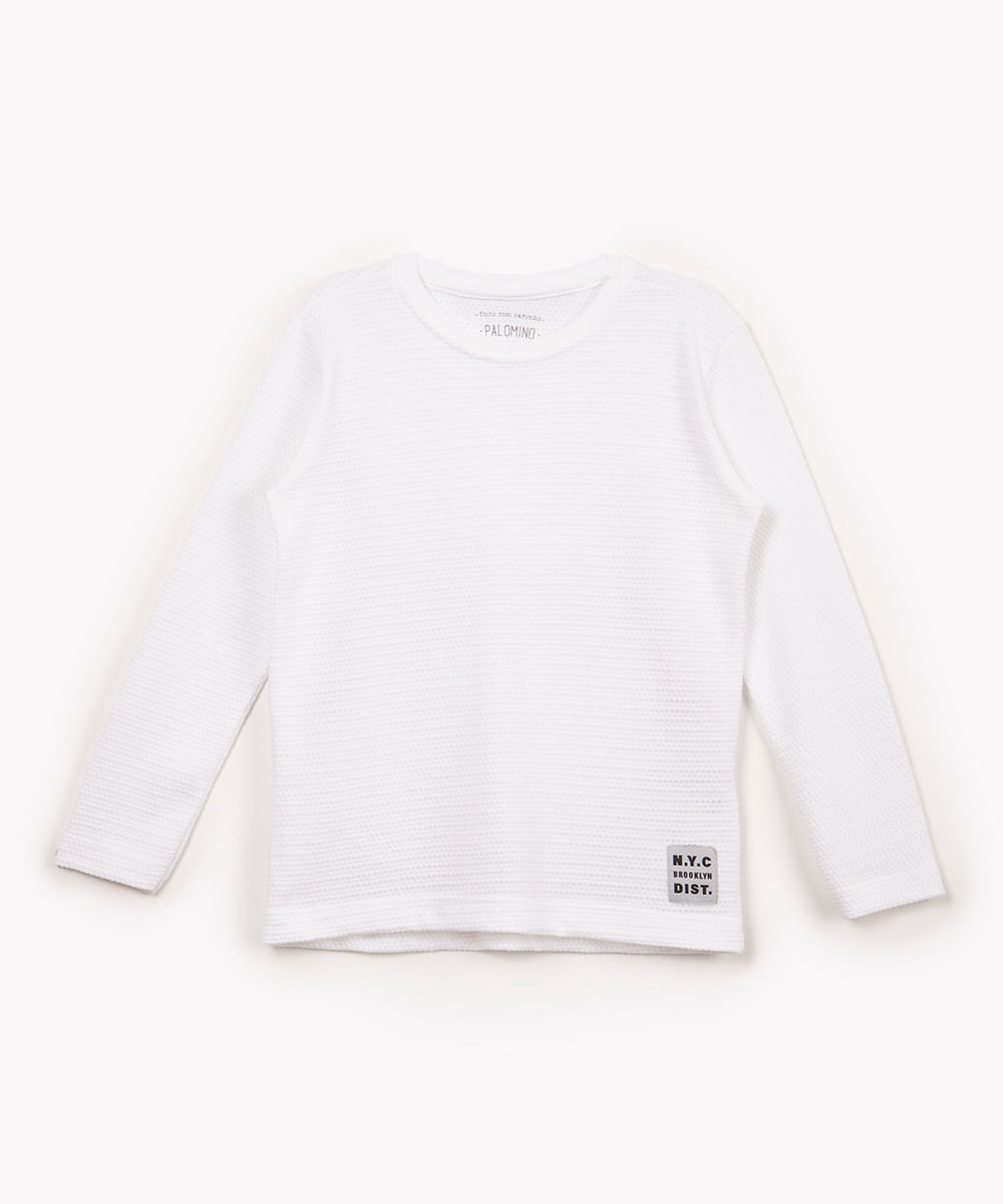 camiseta infantil texturizada manga longa off white