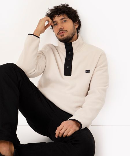 jaqueta texturizada gola alta manga longa bege P