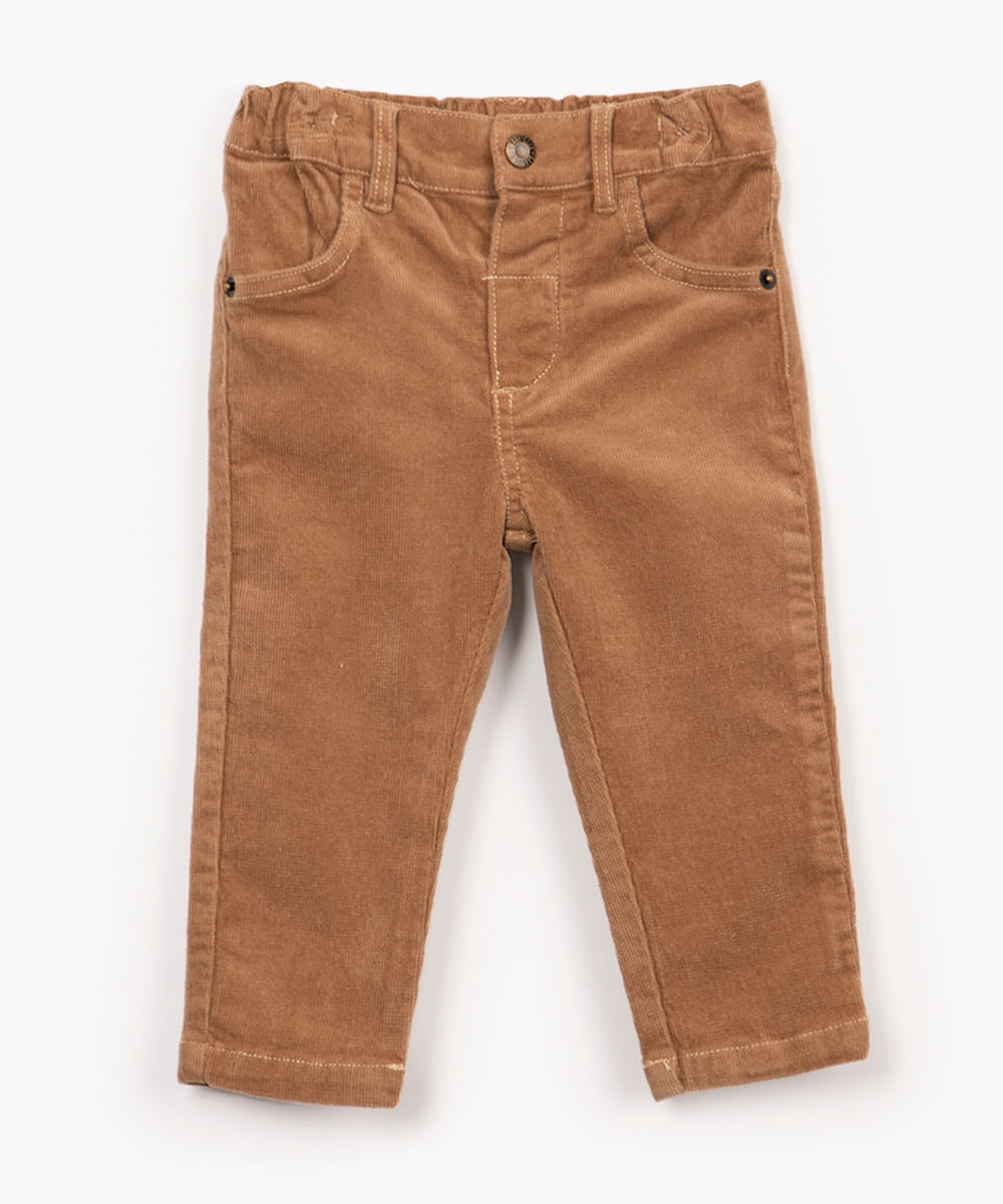 calça infantil skinny de veludo cotelê bege