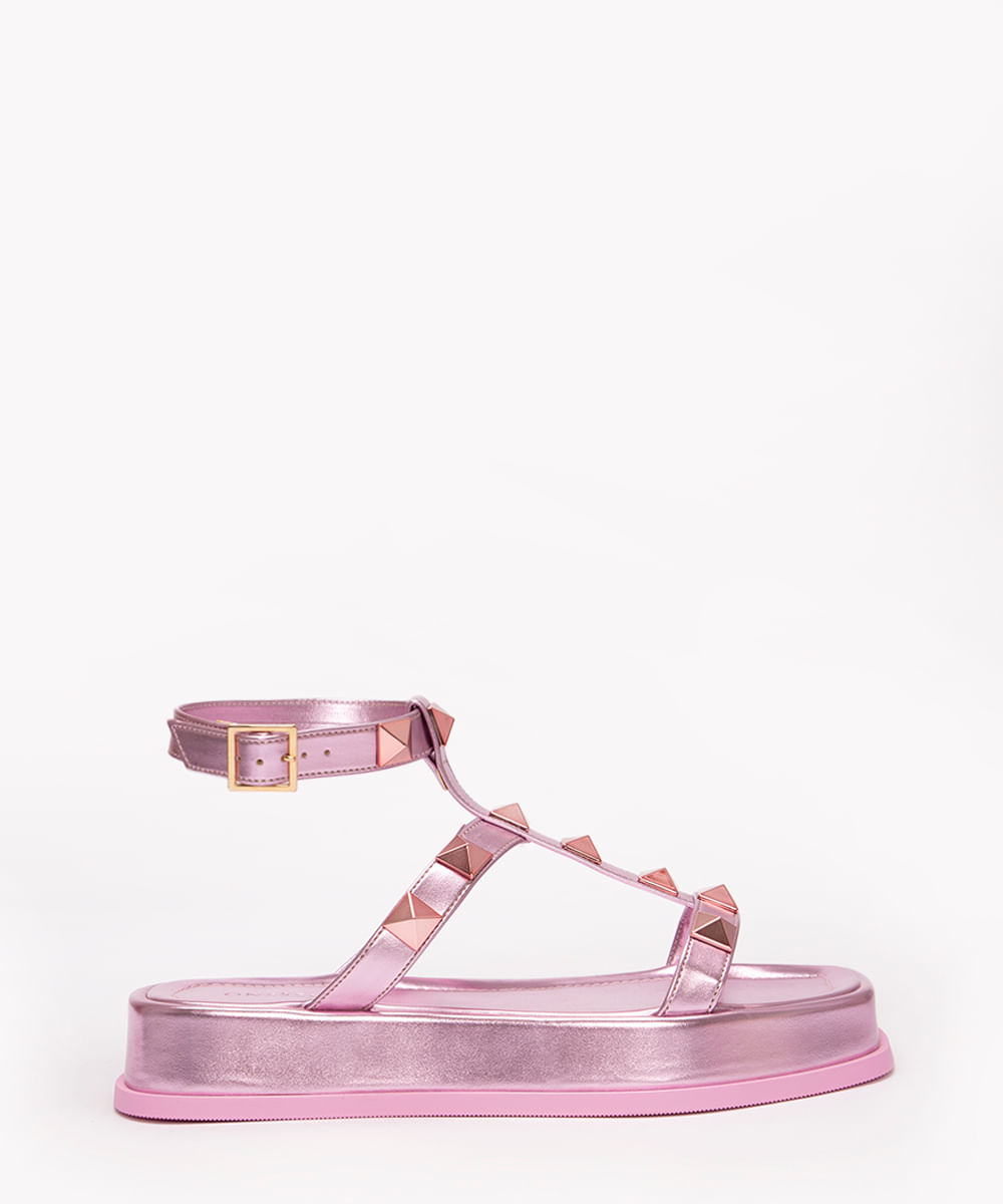 sandália flatform com tachas oneself rosa