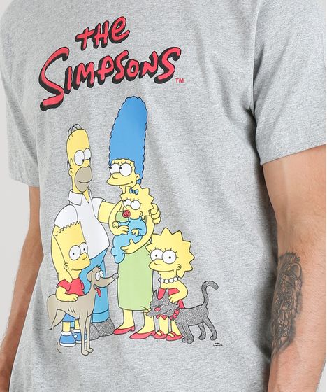 Camiseta Oxer Básica Mescla Raglan Masculina Camiseta Masculina Os Simpsons Manga Curta Gola Careca Cinza Mescla Claro Cea