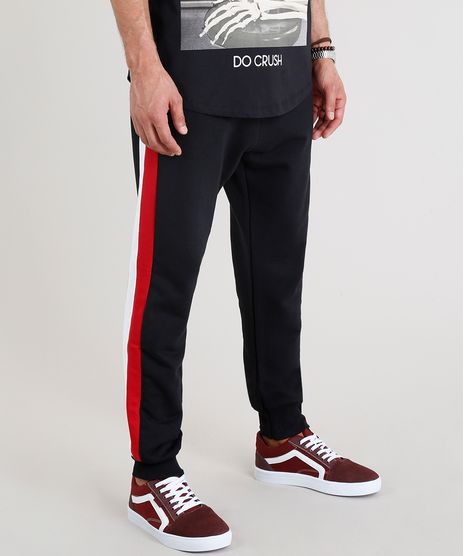 Calca-Masculina-Jogger-em-Moletom-com-Listras-Laterais-Preta-9312600-Preto_1
