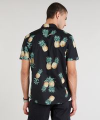 Camisa-Masculina-Estampada-de-Abacaxis-Manga-Curta-Preta-9250498-Preto_2