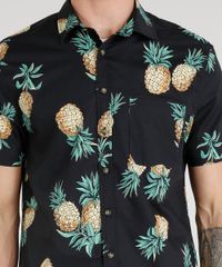Camisa-Masculina-Estampada-de-Abacaxis-Manga-Curta-Preta-9250498-Preto_4