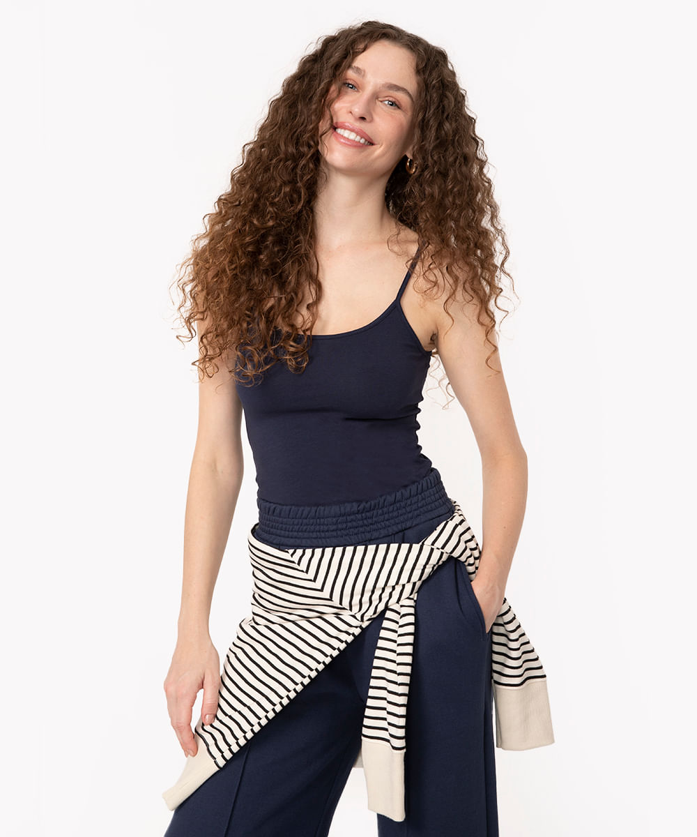 blusa de algodão peruano alça fina azul