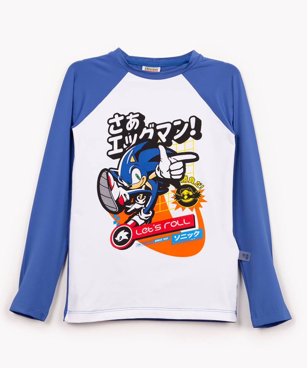 camiseta infantil Sonic manga longa com proteção uv+ colorida