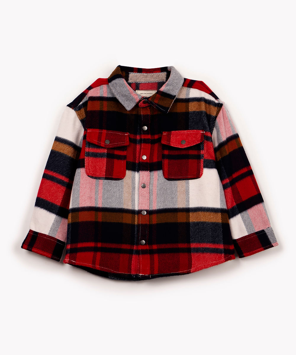 camisa flanelada infantil xadrez manga longa vermelha