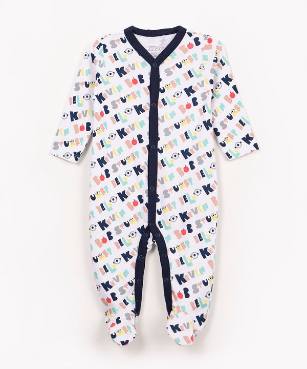 macacão de algodão infantil Minnion manga longa off white 9-12