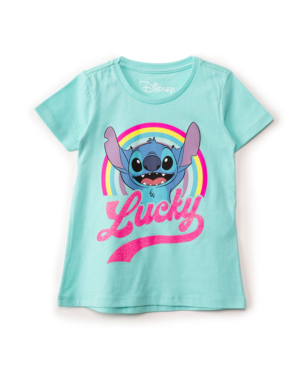 camiseta de algodão infantil Stitch manga curta azul